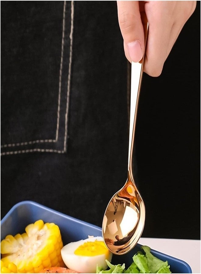 Potency 8 Pcs Premium Gold Pink Soup Spoons, Thick Heavy Duty Stainless Steel Dessert Spoons, Deep Spoons for Bouillon Milk Soup Hot Chocolate Tea, Party Family Children Lover Gift,7.1-inch - Image 3