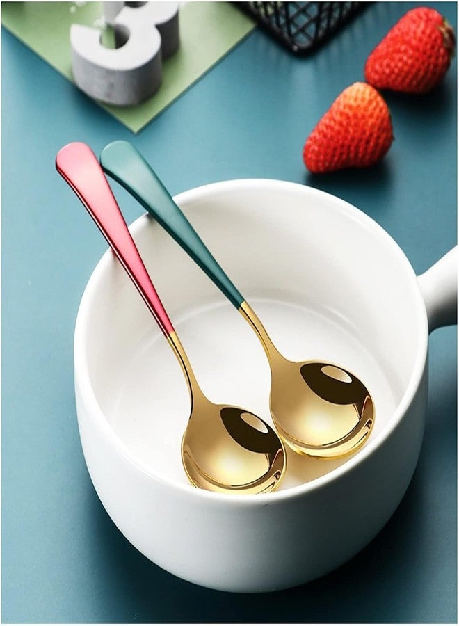 Potency 8 Pcs Premium Gold Pink Soup Spoons, Thick Heavy Duty Stainless Steel Dessert Spoons, Deep Spoons for Bouillon Milk Soup Hot Chocolate Tea, Party Family Children Lover Gift,7.1-inch - Image 5