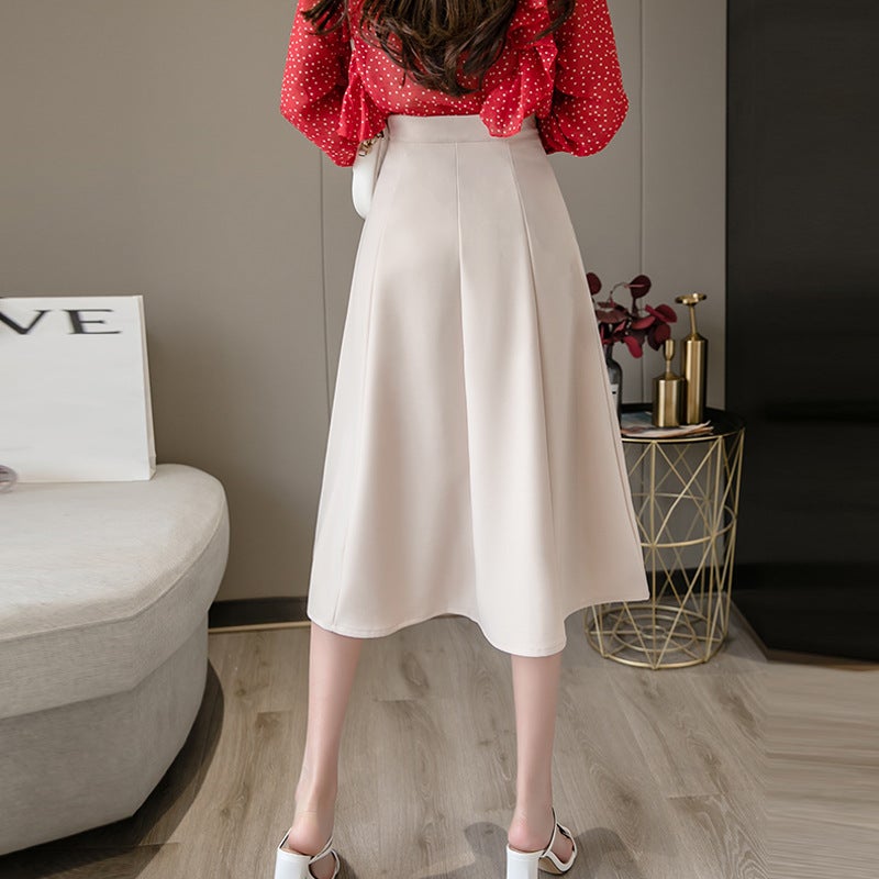 Mid-Length Skirt 2023 Style Buckle All-Match High Waist Large Swing Skirt Suitable For Thick Hip And Thigh Skirt - Image 5