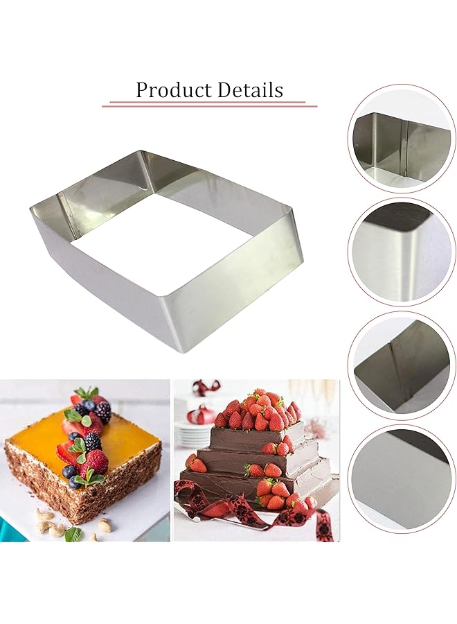 Biki Stainless Steel Cake Rings Set Rectangular Tiramisu Cake Mold Cheese Cutter Pastry Baking Tool (4", 6", 8" In 3 Dimensions, Rectangular) - Image 4