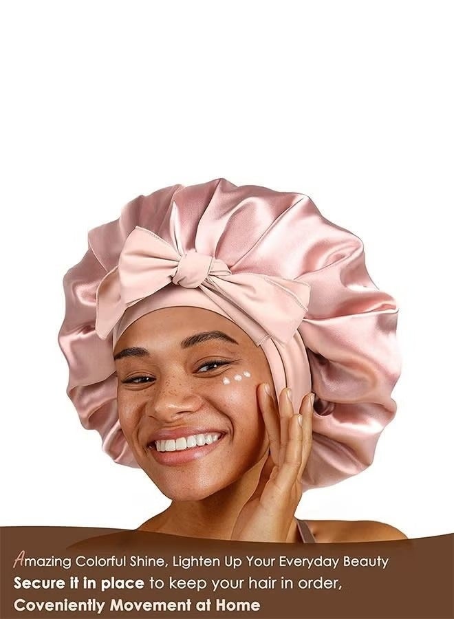 Generic Double Layer Satin Bonnet Silk Bonnet, Curly Hair Hair Silk Hair Wrap for Sleeping Night Sleep Cap, Satin Silk Bonnet Lined Hair Bonne Tie Band Bonnets (Pale Pink)  - Image 4