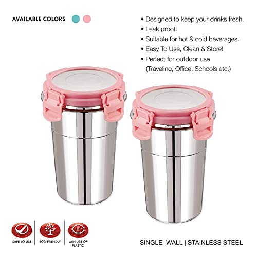 Black Olive Stainless Steel Fusion Tumbler Glass, Click N Seal Leak-Proof Glass for Buttermilk & Juice, Rust-Free Multipurpose Airtight Liquid Container with Locking Lid (Multicolor-400 ML-1 PCS) - Image 4