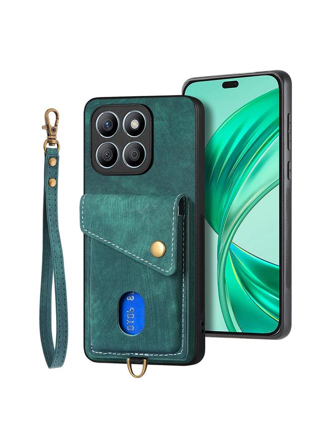 اس-توب جراب هاتف Honor X8b بتصميم محفظة بطاقات عتيقة من الجلد القابل للطي مع حزام - Image 2