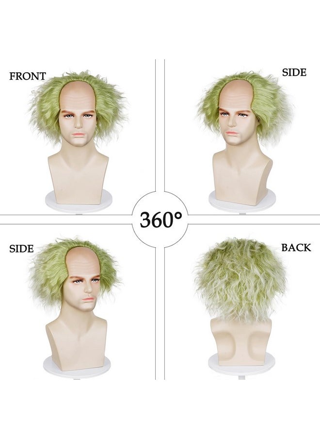 Probeauty Probeauty Green Wig for Men Women, Short Bald Wig for Adults, Unisex Fluffy Wig for Halloween Costume Cosplay  - Image 5