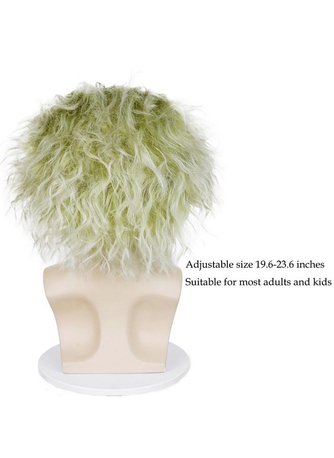 Probeauty Probeauty Green Wig for Men Women, Short Bald Wig for Adults, Unisex Fluffy Wig for Halloween Costume Cosplay  - Image 3