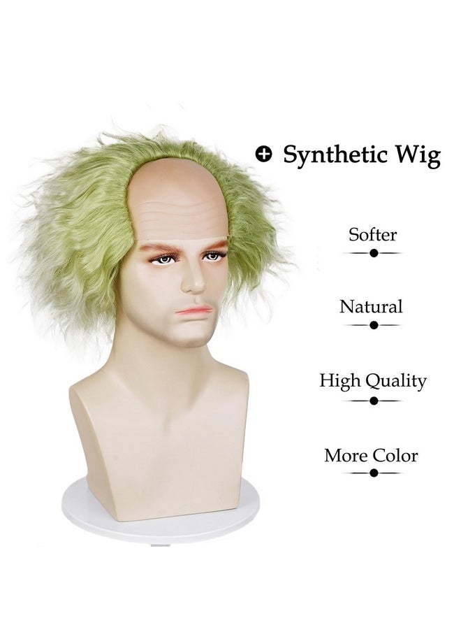 Probeauty Probeauty Green Wig for Men Women, Short Bald Wig for Adults, Unisex Fluffy Wig for Halloween Costume Cosplay  - Image 2