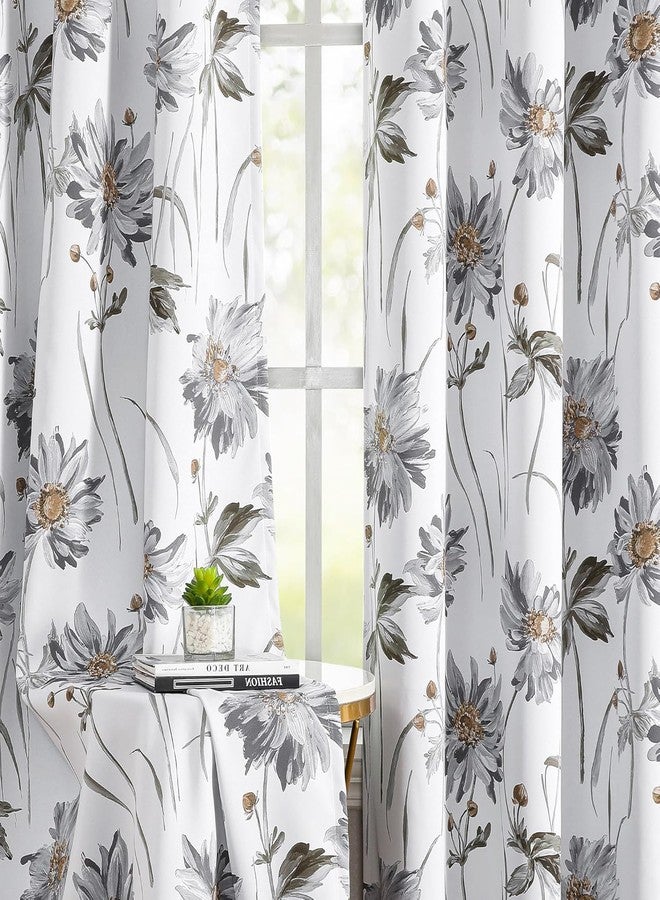 BROSHAN Grey Printed Blackout Curtains 72 inch Length for Bedroom Window 2 Panels Country Floral Thermal Insulated Curtains Grommet 100% Darkening Drapes for Living Dining Room - Image 2