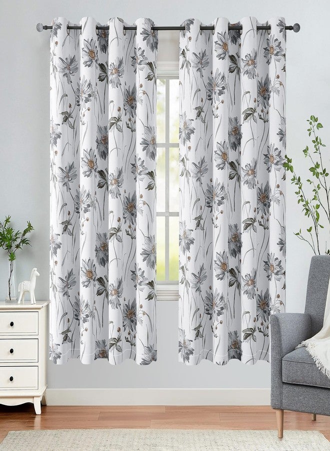 BROSHAN Grey Printed Blackout Curtains 72 inch Length for Bedroom Window 2 Panels Country Floral Thermal Insulated Curtains Grommet 100% Darkening Drapes for Living Dining Room - Image 1