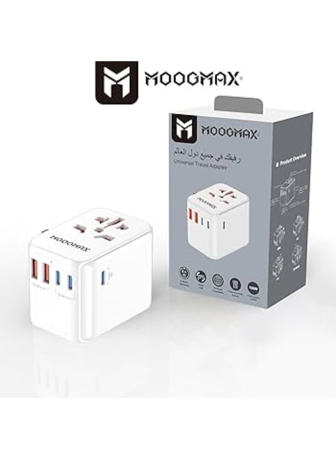 MOOG MAX Moogmax Universal Travel Adapter with Up to 100W Power Output, Worldwide Compatible International Plug Adapter with Multiple USB and Type-C Ports, Practical Travel Charger for Mobile Phones, Tablets and Smart Devices, Universal Power Plug with Press and Slide Buttons, Universal Travel Adapter, Travel Power Adapter, International Plug Adapter, 100W Travel Charger, Moogmax Adapter, Universal Plug Adapter, Travel Charger Head, Universal Socket Adapter, USB Travel Charger, Type-C Travel Charger, Mobile Phone Power Adapter, iPhone Travel Adapter, Samsung Travel Adapter, Tablet Travel Adapter, Multi-Port Charger, Universal Power Adapter, Travel Accessories, International Travel Plug, USB Port Adapter, Practical Travel Adapter. - Image 1