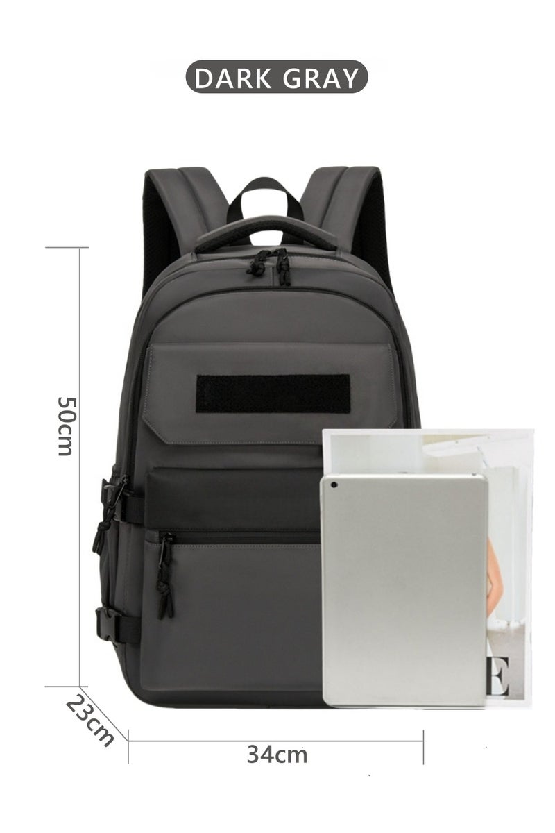 حقيبة ظهر عصرية للكمبيوتر المحمول باللون الرمادي الداكن، حقيبة ظهر للطلاب ذات طابع جمالي بسيط، حقيبة ظهر بحزام كتف قابل للتعديل، حقيبة ظهر خفيفة الوزن، حقيبة ظهر للطلاب. - Image 2