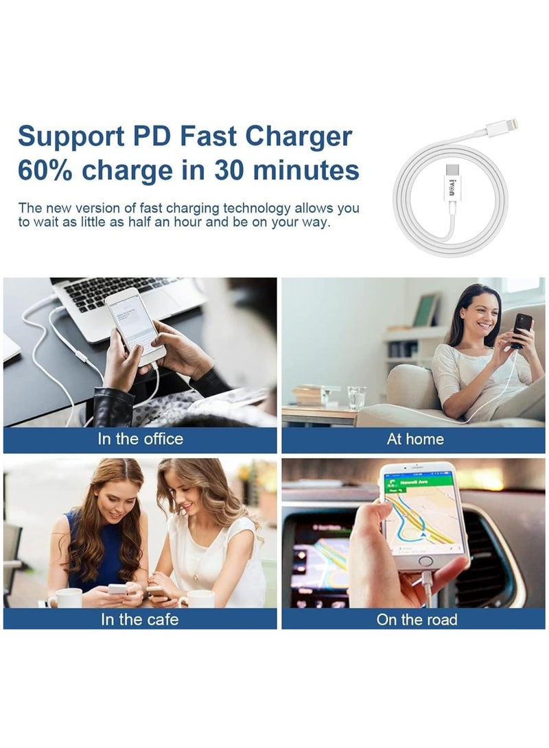 ivon USB C to Lightning Cable 2M PD Fast Charger 20W [MFi Certified] Compatible with Apple 14/14 Plus/14 Pro/14 Pro Max/13/13pro/12/12 Pro/12 Pro Max/11/11 Pro Max/XR/XS/X - Image 3