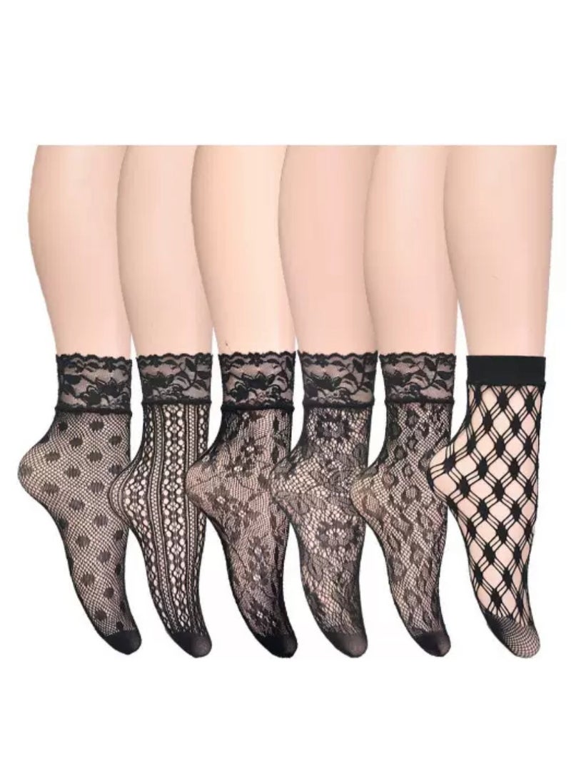 YANCI 6 pairs of Lace women's ankle socks - women's fishnet ankle socks - thin breathable lace socks - mid leg mesh socks - ins lace boat socks - Image 1