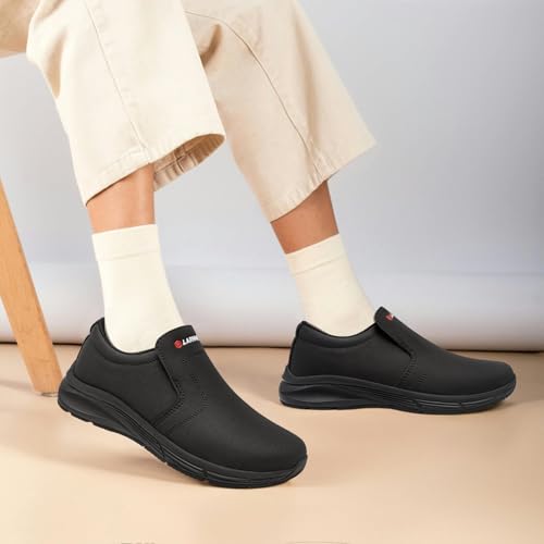 LARNMERN Womens Non Slip Work Shoes for Chef Kitchen Food Service Waterproof Slip Resistant Slip On Footwear Zapatos De Trabajo para MujerDeep Black75 - Image 3