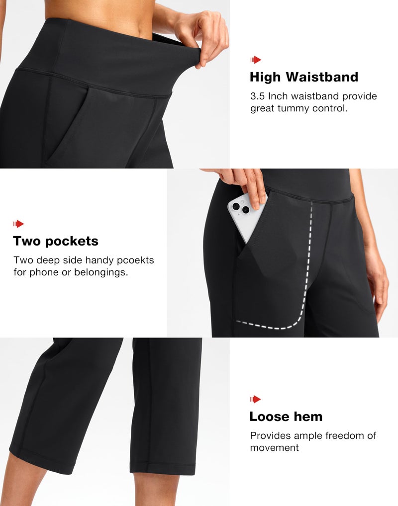 SANTINY Capri Pants for Women High Waisted Workout Yoga Capris Leggings Straight Leg Athletic Cropped Pants with Pockets (Black_XL) - Image 5