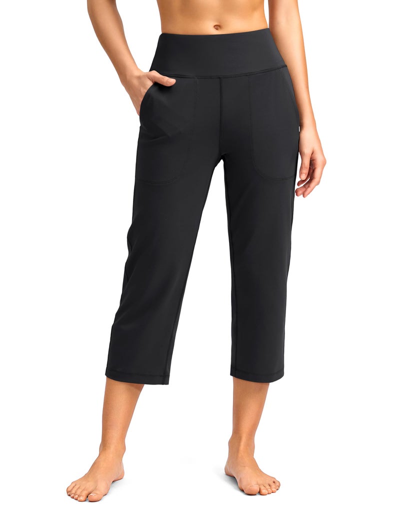 SANTINY Capri Pants for Women High Waisted Workout Yoga Capris Leggings Straight Leg Athletic Cropped Pants with Pockets (Black_XL) - Image 1