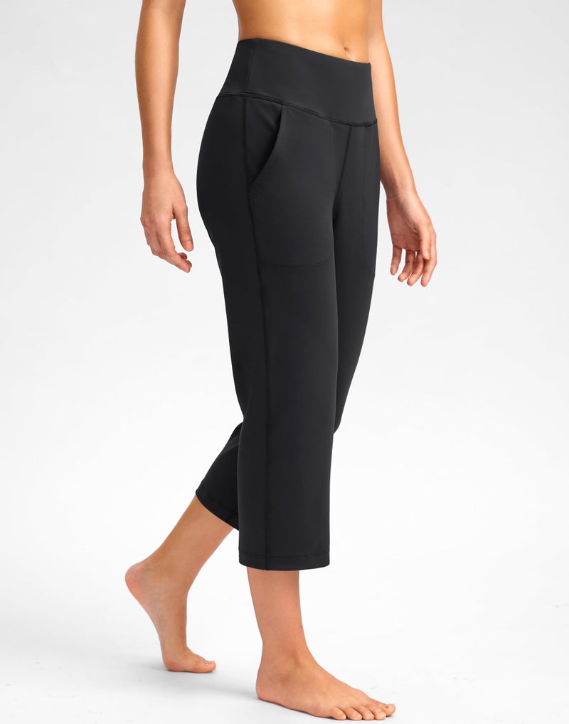 SANTINY Capri Pants for Women High Waisted Workout Yoga Capris Leggings Straight Leg Athletic Cropped Pants with Pockets (Black_XL) - Image 4