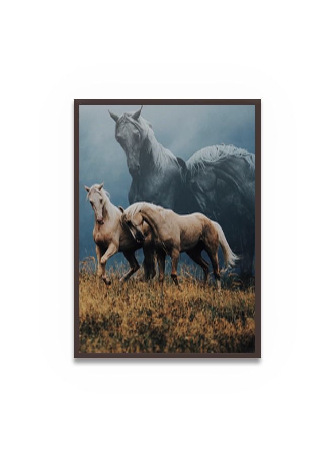 ماركتنا لوحة جدارية قماشية فنية لتزيين الحائط بتصميم حصان  مع برواز  بني مجوف مقاس (120x80) قطعة واحدة - Image 2