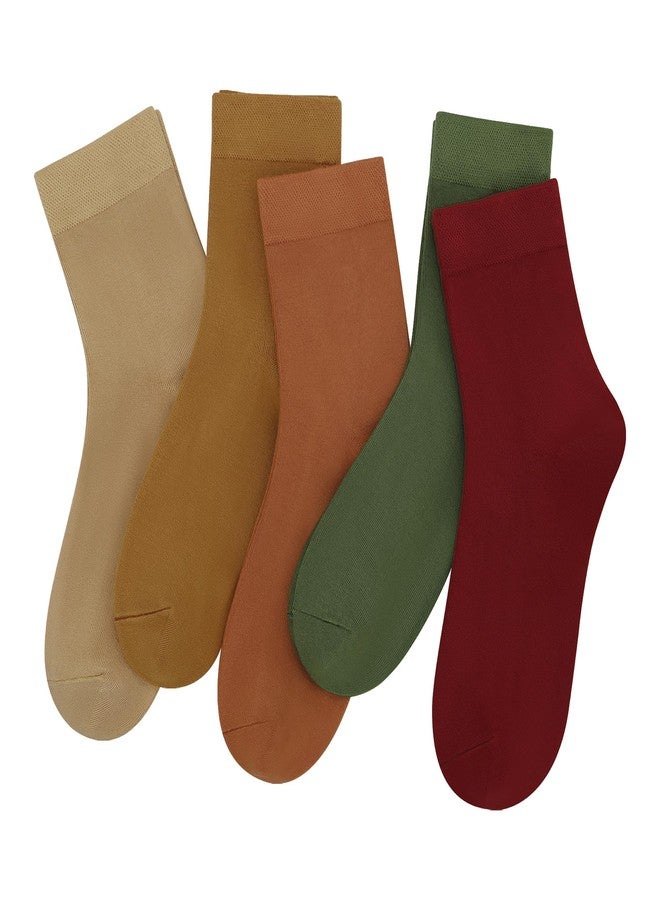 SERISIMPLE Women Thin Viscose Bamboo Socks Crew Lightweight Above Ankle Casual Dress Sock For Ladies Bootie Trouser 5 Pairs (Fall Colors, Large) - Image 1