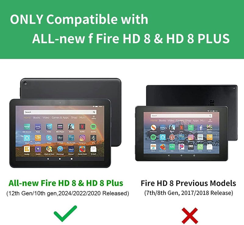 لحافظة جهاز Fire HD 8 اللوحي (الجيل الثاني عشر/العاشر، إصدارات 2024/2022/2020) / حافظة Amazon Kindle Fire 8، دعامة هجينة نحيفة قابلة للتعديل بزوايا متعددة، تقوم تلقائيًا بتنشيط/إيقاف التشغيل، بلون وردي مع زخارف على شكل قوس وتوت - Image 2