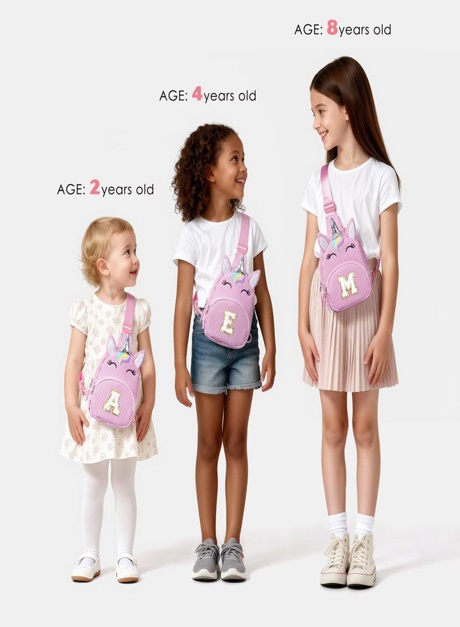 YOOLIFE هدايا عيد الميلاد من يوليف للبنات والأطفال - هدايا عيد ميلاد للفتيات من عمر سنتين إلى 8 سنوات، حقيبة خصر صغيرة مزينة بحرف أولي، حقيبة كروسبودي يونيكورن، وردي (أ) - Image 5