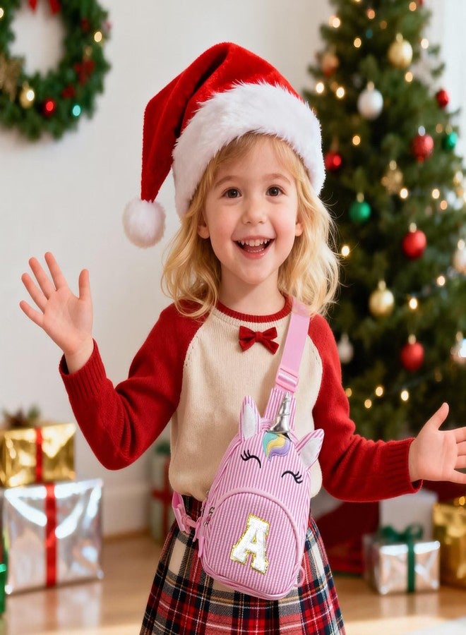 YOOLIFE هدايا عيد الميلاد من يوليف للبنات والأطفال - هدايا عيد ميلاد للفتيات من عمر سنتين إلى 8 سنوات، حقيبة خصر صغيرة مزينة بحرف أولي، حقيبة كروسبودي يونيكورن، وردي (أ) - Image 2