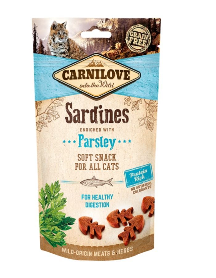 كارنيلوف سردين وبقدونس وجبة خفيفة طرية للقطط 50 غرام - خالية من الحبوب، مكافأة صحية