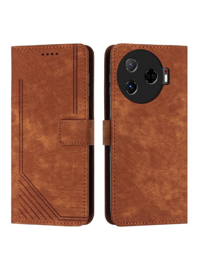 Green Tiger For Tecno Camon 30 Pro 5G Skin Feel Stripe Pattern Leather Phone Case with Long Lanyard(Brown)