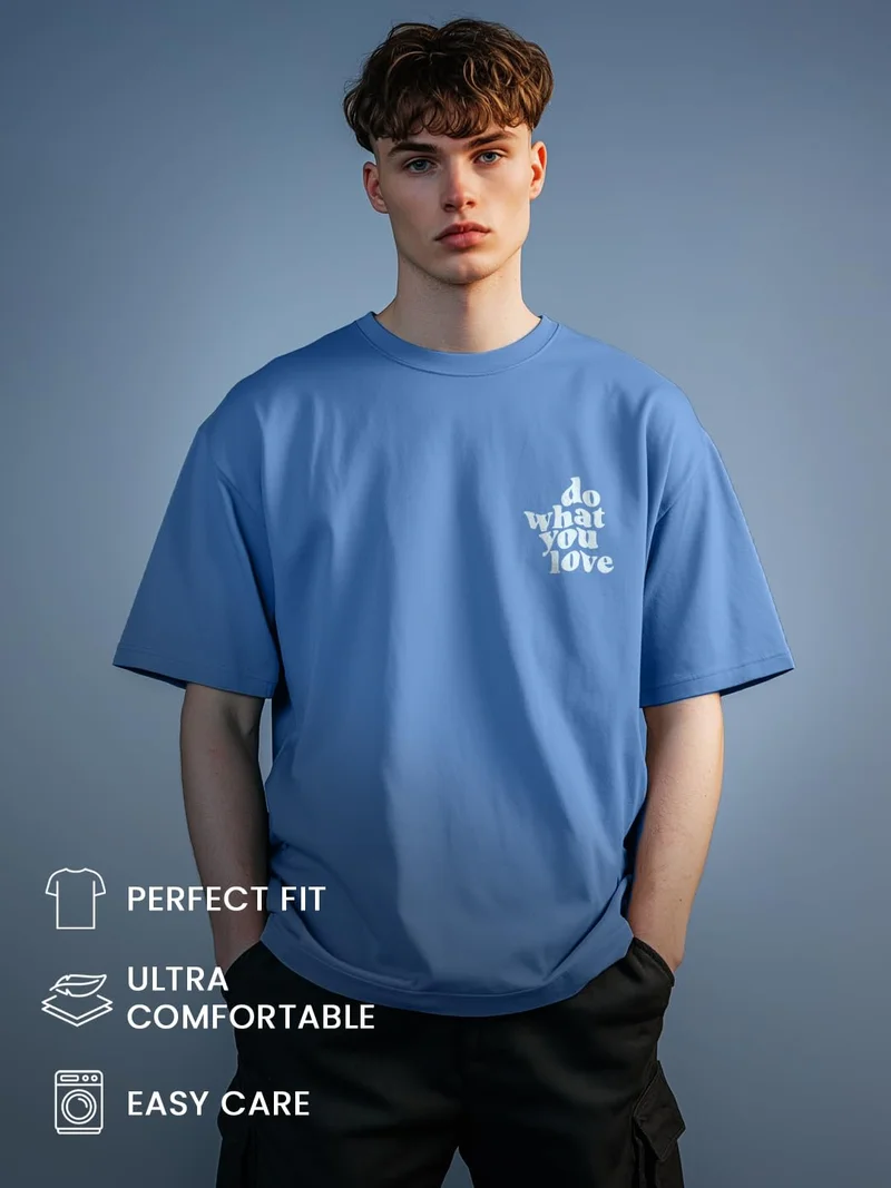 NOBERO  Men's Oversized Fit Graphic Print T-Shirt in Blue for Men | Best Price UAE