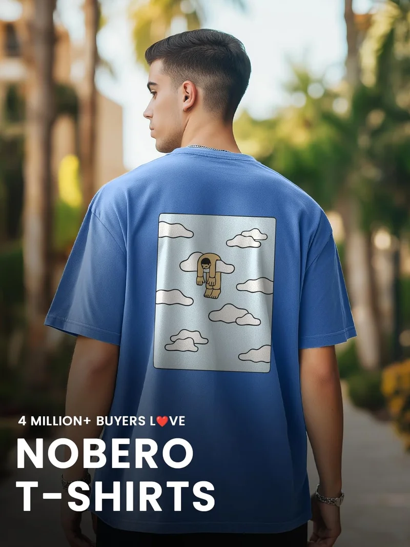 NOBERO  Men's Oversized Fit Graphic Print T-Shirt in Blue for Men | Best Price UAE