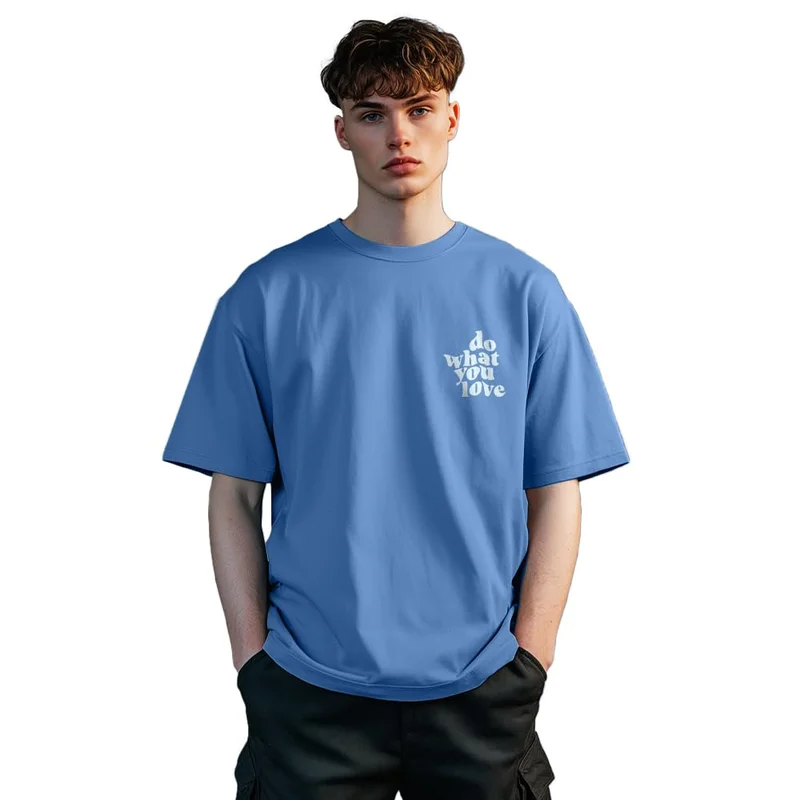 Men's Oversized Fit Graphic Print T-Shirt in Blue