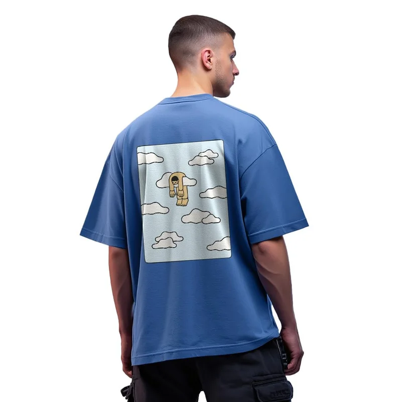 NOBERO  Men's Oversized Fit Graphic Print T-Shirt in Blue for Men | Best Price UAE