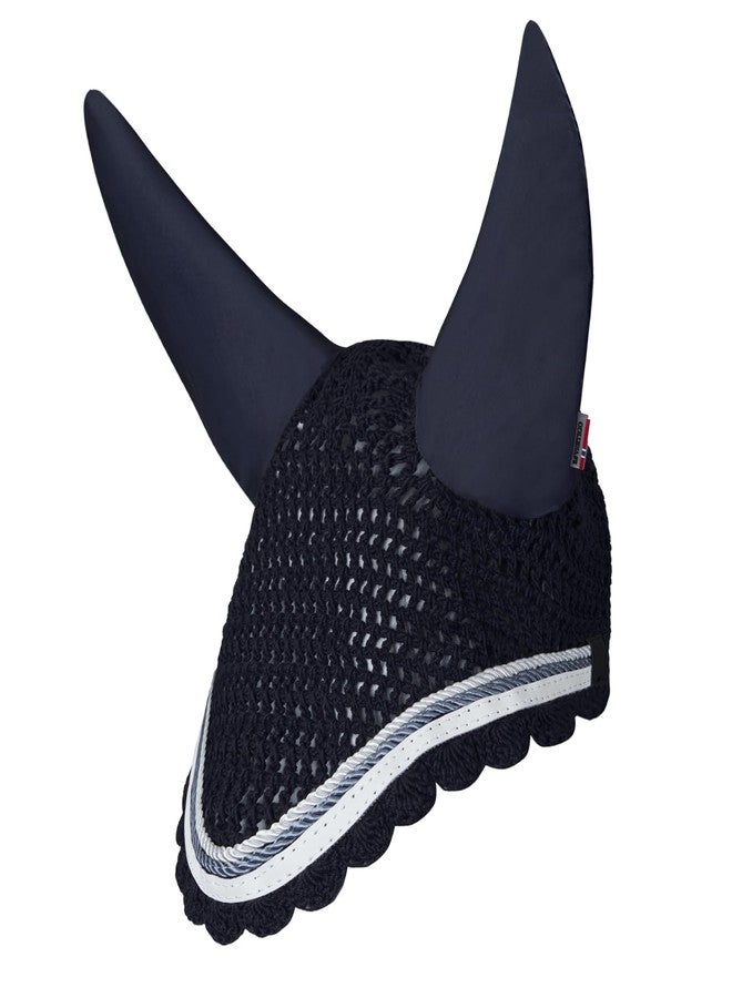 HORZE B Vertigo Cameron Crochet Horse Ear Net with Lycra Ear Covers - Dark Navy - Horse - Image 1