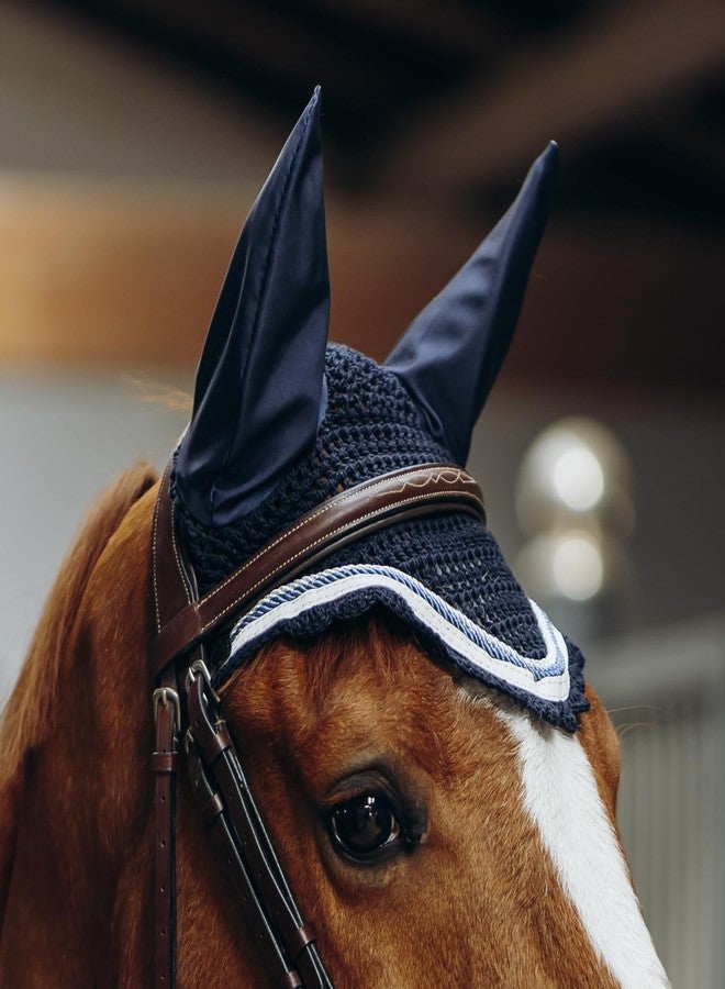 HORZE B Vertigo Cameron Crochet Horse Ear Net with Lycra Ear Covers - Dark Navy - Horse - Image 2