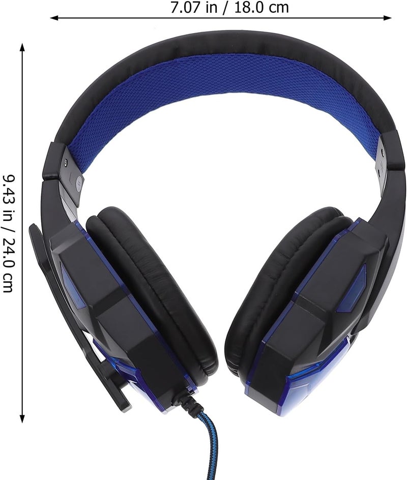 Gaming Headset with LED Light, Wired Stereo On-Ear Headphones with Rotatable Mic, Noise Canceling Gaming Headphones for PC and Live Streaming in Black and Blue - Image 2