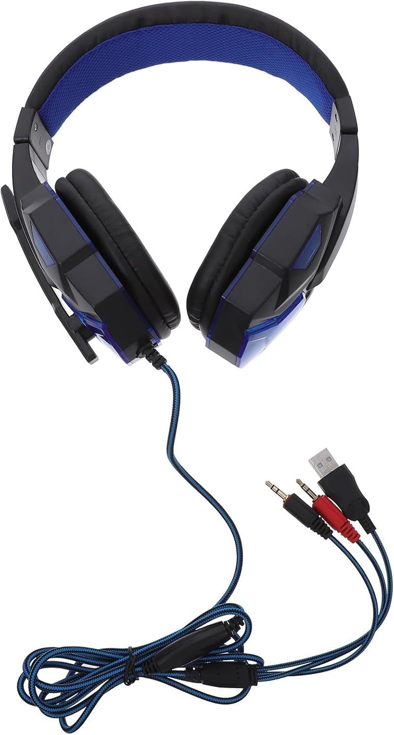 Gaming Headset with LED Light, Wired Stereo On-Ear Headphones with Rotatable Mic, Noise Canceling Gaming Headphones for PC and Live Streaming in Black and Blue - Image 1