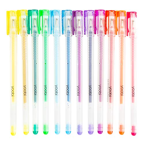 Yoobi Glitter Gel Pens 12-Pack | 12 Awesomely Bright Colors | No-Slip Grip | 1.0mm Medium Tip - Image 1