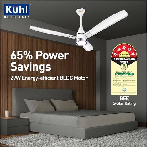 KUHL Arctis A9 1200 mm BLDC 65% Power Saving BLDC Ceiling Fan With Remote | BEE 5 Star Rated & ISI Marked | Down Light | High Air Flow | 5 Year Brand Warranty on Motor | White - Image 5