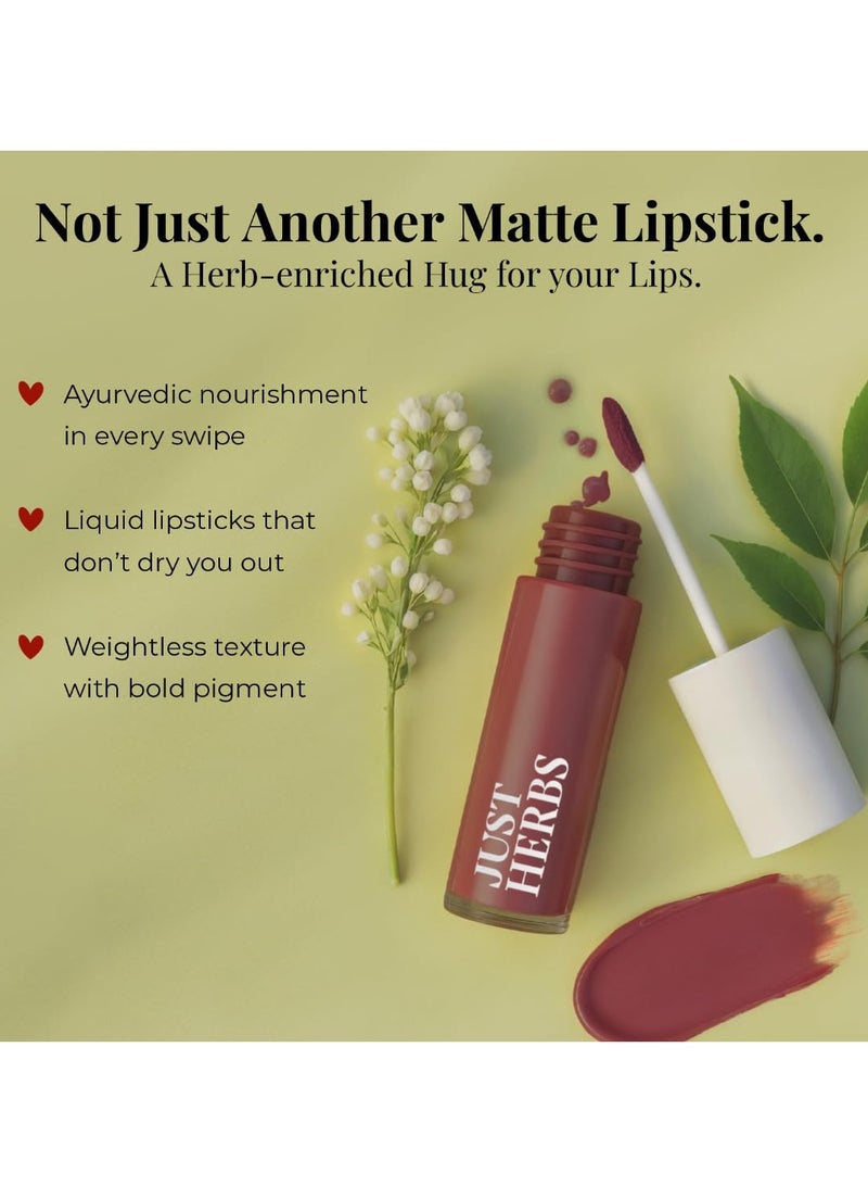 Just Herbs Herb Enriched Matte Liquid Lipstick | Set of 5 | Liquid Lipstick for Women | Nudes & Browns Shade | Hydrating & Lightweight | Ashwagandha & Brahmi - 1ml x 5u - Image 3