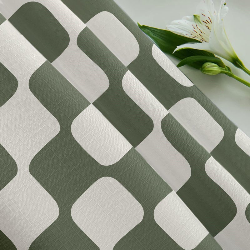Tititex Retro Checkerboard Grid Pattern 140gsm Faux Linen Fabric Shower Curtain, Beige Sage Green Classical Groovy Wavy Checkered Shower Curtain Sets Decoration 72x72 Inch with Hooks - Image 5