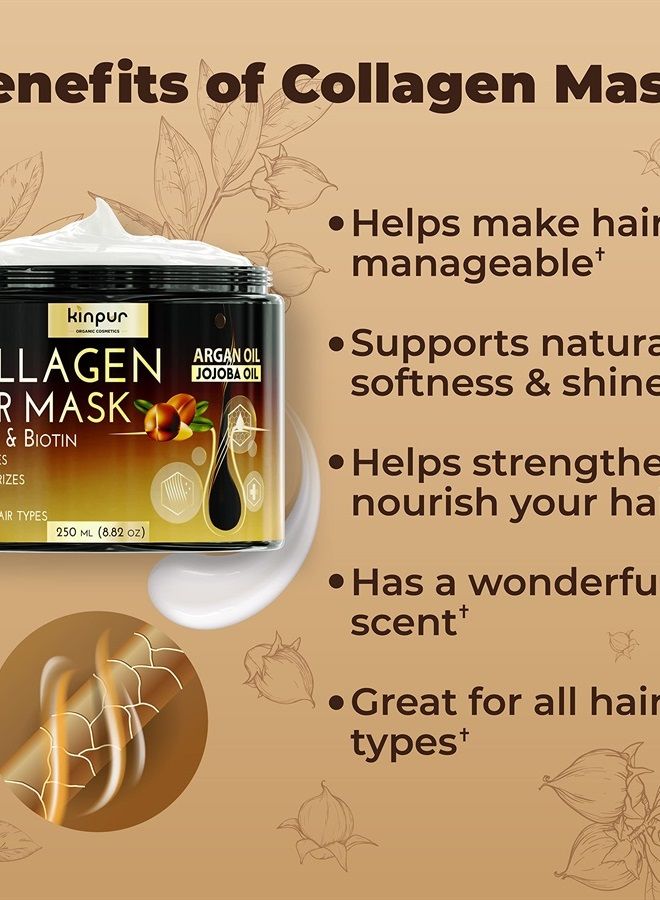 KINPUR ORGANIC COSMETICS Hair Mask for Dry Damaged Hair with Collagen, Biotin, Argan Oil - Helps Repair Hair and Reduce Damage from Heat, Sun, Coloring - Moisturizing Keratin Hair Mask for Split Ends, Hair Loss and Breakage - Image 2