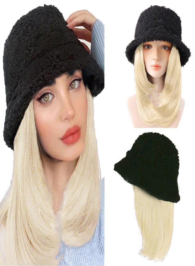 WUODHTW Winter Fisherman Hat with Hair Curly Wavy Straight Hairpiece Cosplay Wig Hat Women Lambs Wool Bucket Cap with wig - Image 1