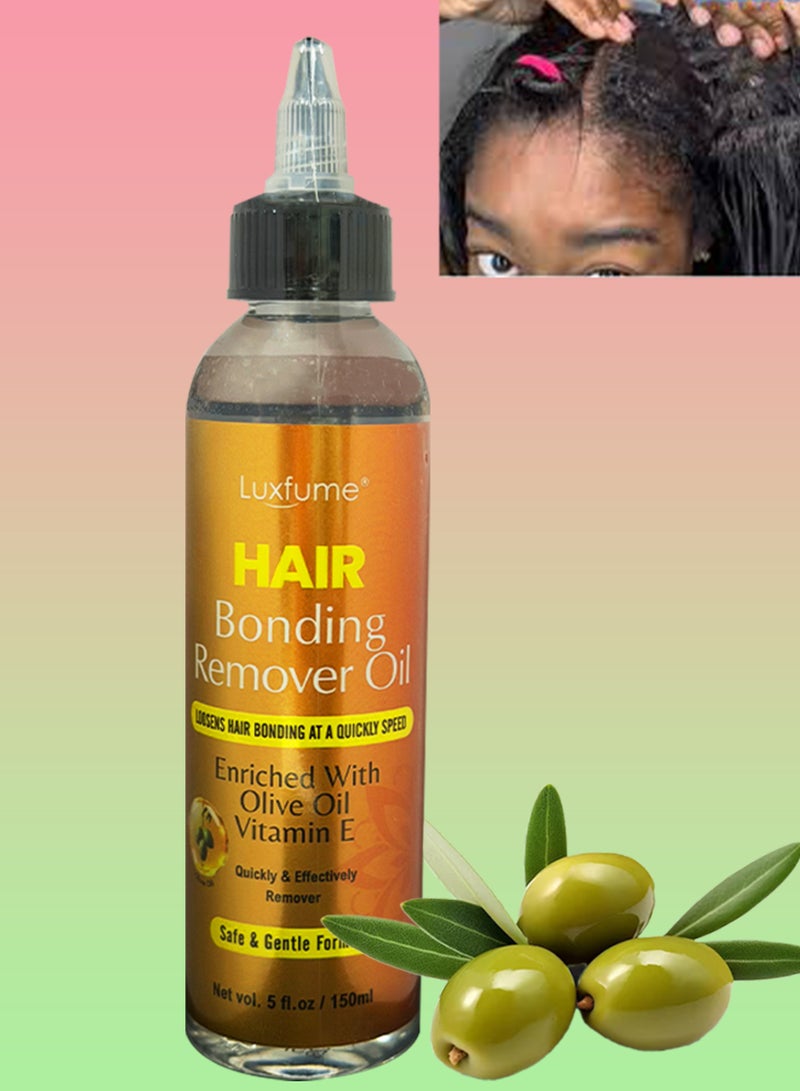 Luxfume 150ml Hair Bonding Remover Oil Hair Glue Remover for Quick Weave Safe Formula Enriched with Olive Oil & Vitamin E for Hair Glue Tape in Hair Extensions Removal Tape in Extension Remover - Image 1