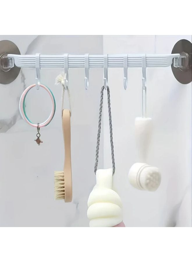 6 In 1 Multifunctional Seamless Wall Hooks 1pcs White And 1pcs Blue Bathroom Mounted Rack - Image 5