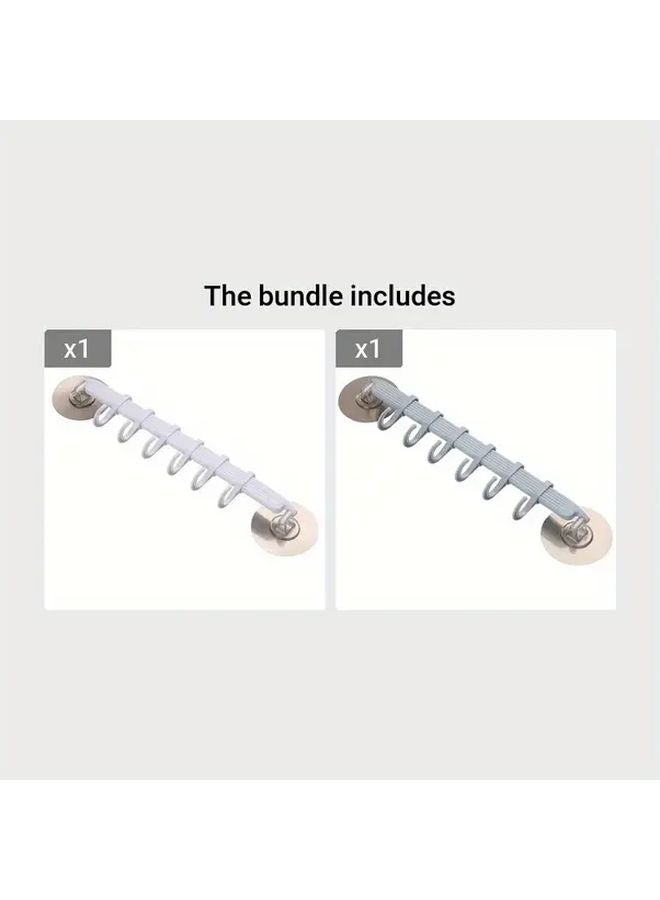 6 In 1 Multifunctional Seamless Wall Hooks 1pcs White And 1pcs Blue Bathroom Mounted Rack - Image 1