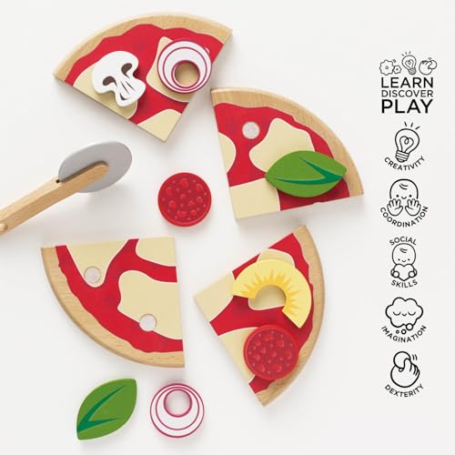 Le Toy Van - Childrens Wood Pretend Play Food | Wooden Honeybake Pizza Pretend Food Toy Playset | Toy Kitchen Accessories Play Food Role Play Toy (TV279) - Image 3