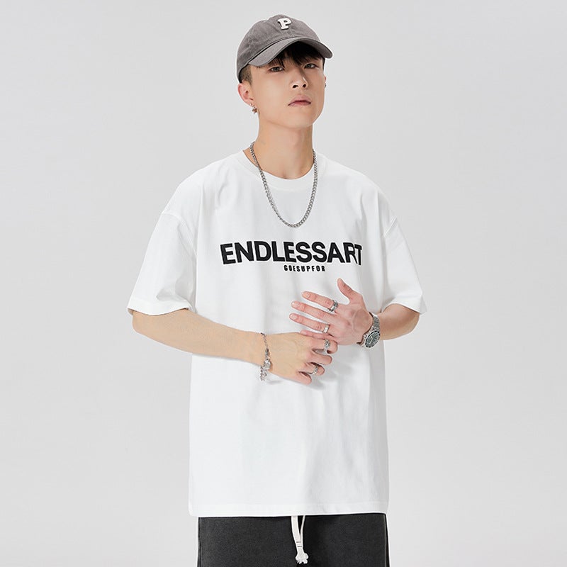 T12 | Trendy large size men''s short-sleeved T-shirt 2023 Summer new drop-shoulder printed letter short-sleeved top for men - Image 4
