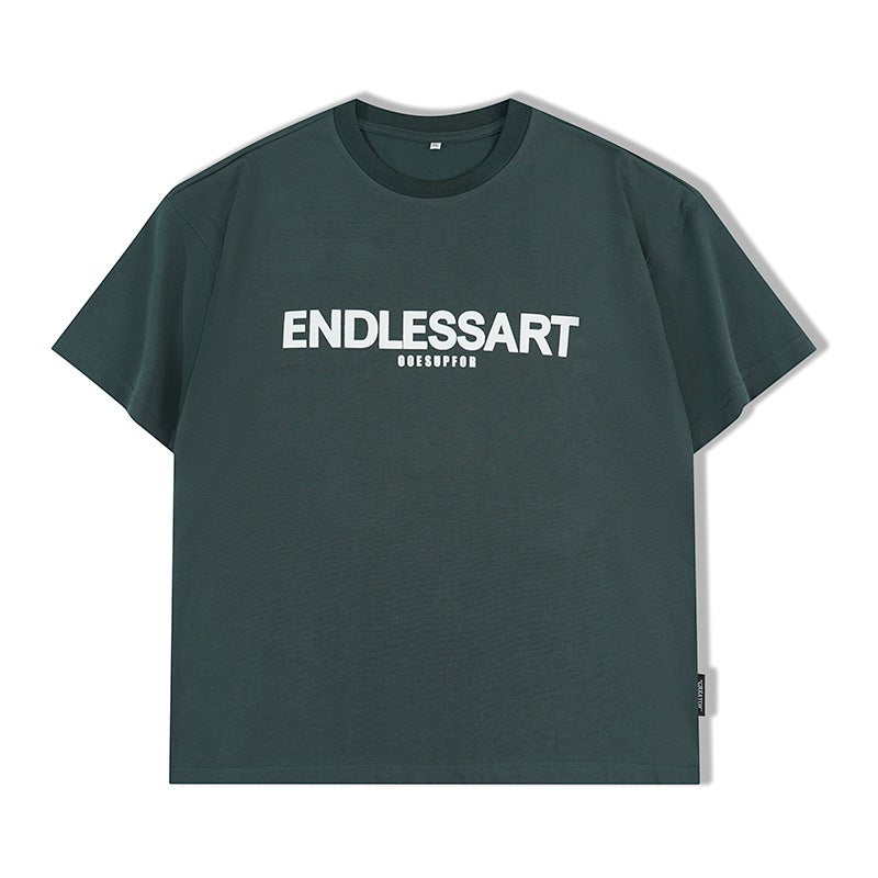 T12 | Trendy large size men''s short-sleeved T-shirt 2023 Summer new drop-shoulder printed letter short-sleeved top for men - Image 1