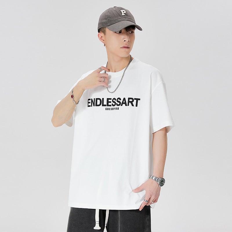 T12 | Trendy large size men''s short-sleeved T-shirt 2023 Summer new drop-shoulder printed letter short-sleeved top for men - Image 3
