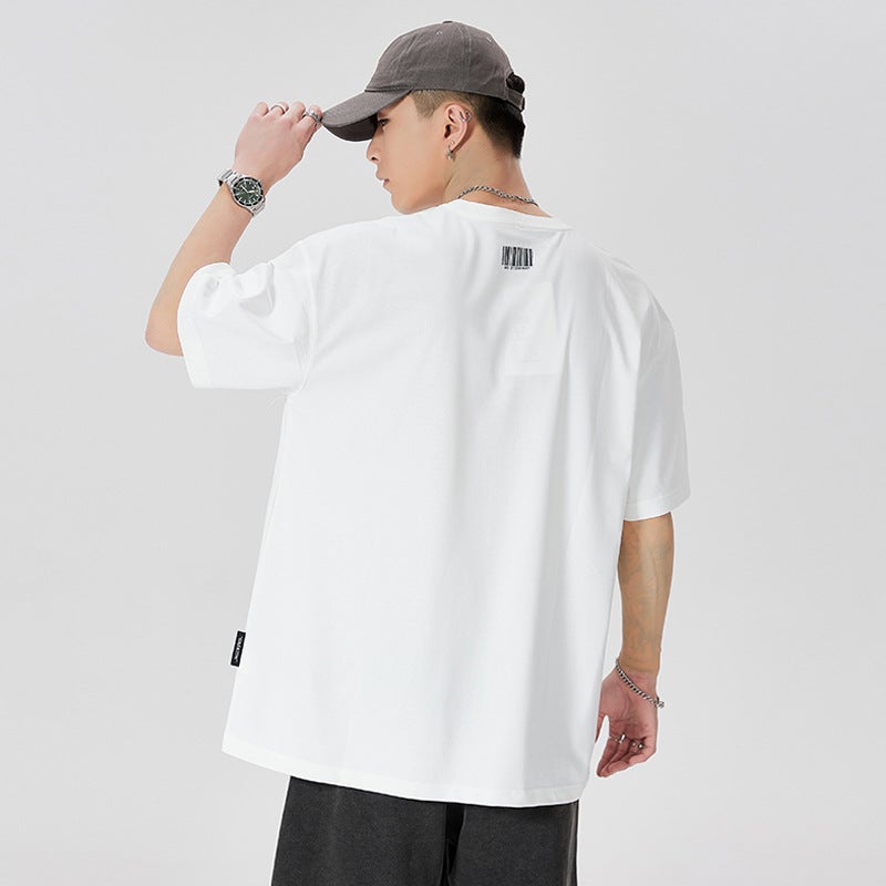 T12 | Trendy large size men''s short-sleeved T-shirt 2023 Summer new drop-shoulder printed letter short-sleeved top for men - Image 5