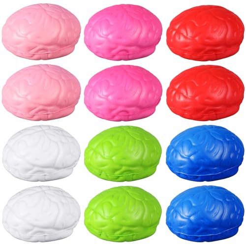 Leitee 12 Pcs Brain Stress Balls Bulk Large Brain PU Hand Muscle Exercise Pressure Ball Funny Stress Relief for Adult Improving Grip Strength PropColorful - Image 1